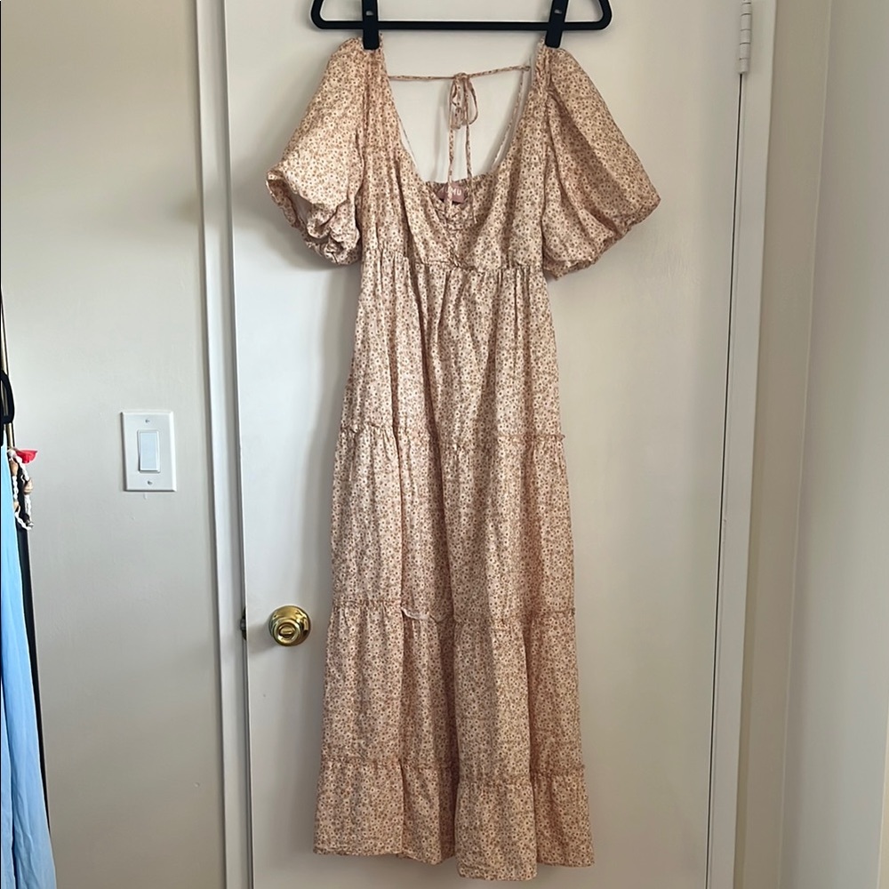 Show Me Your Odette MuMu Tan Puff Sleeve Maxi Dress